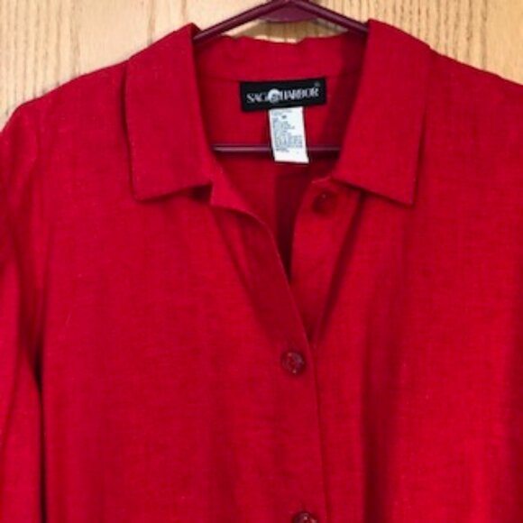 Sag Harbor Cherry Red Linen Rayon Jacket Top Tunic Blazer Shacket Size 16 - Picture 2 of 5